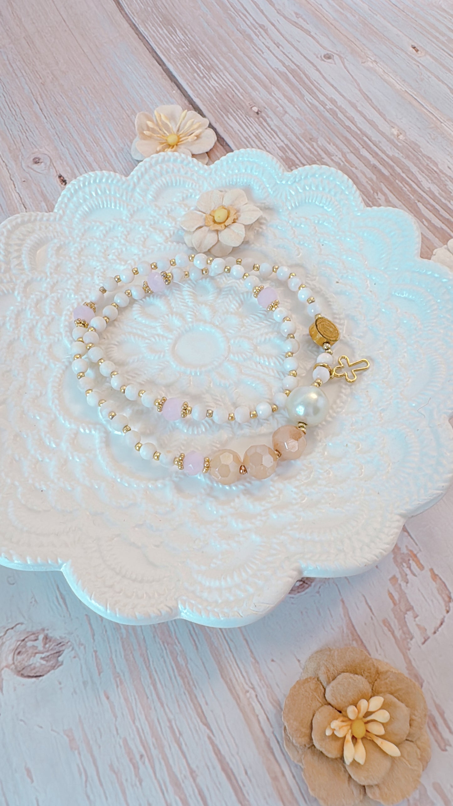 Marble Beads with Pink Beige Rosary Bracelet