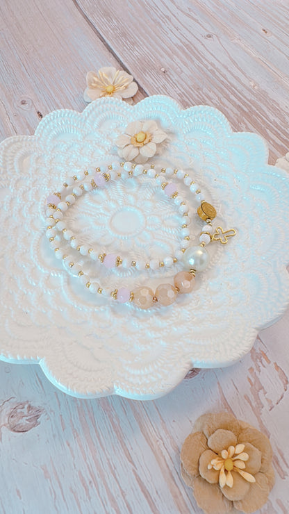 Marble Beads with Pink Beige Rosary Bracelet