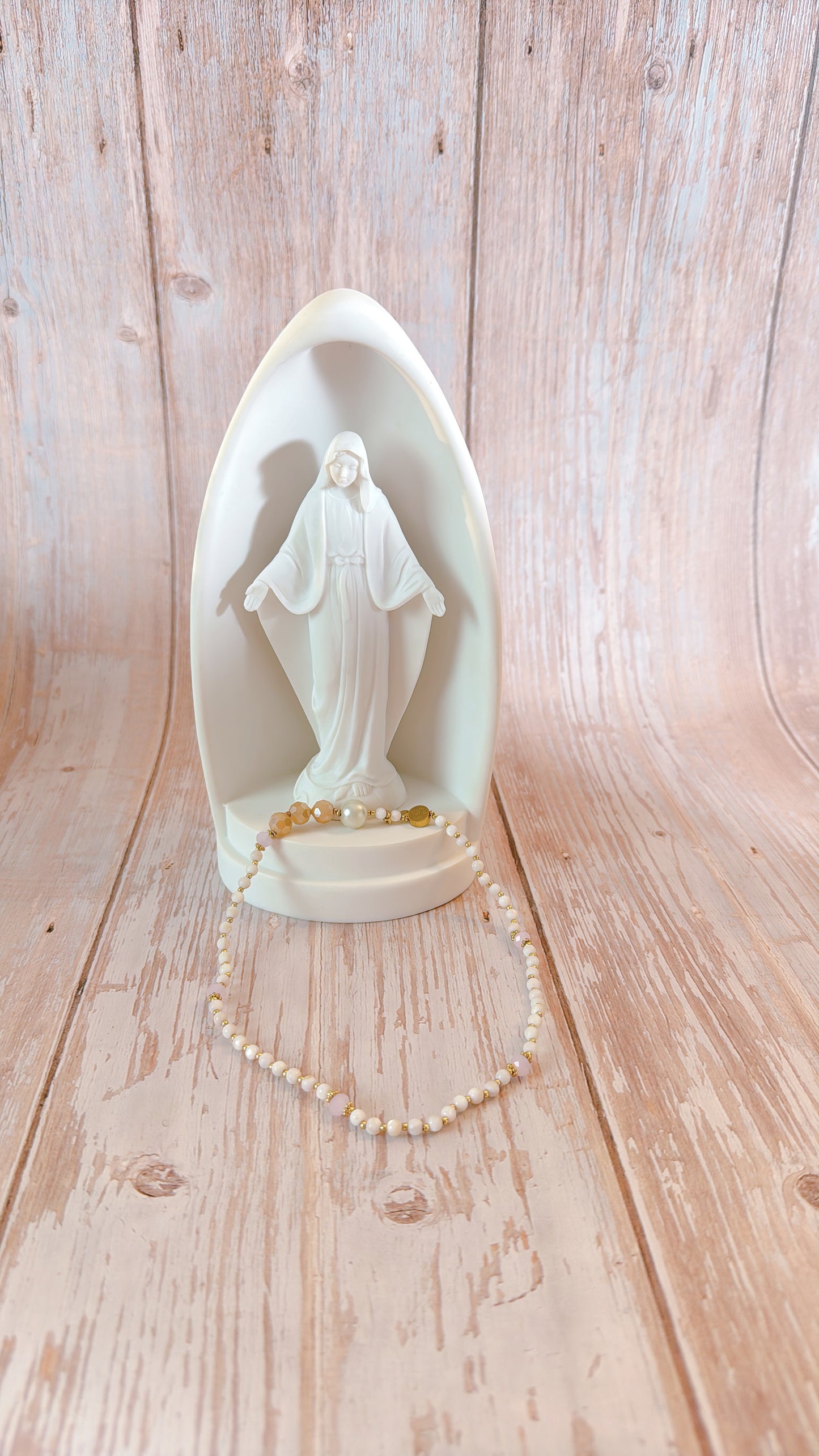 Marble Beads with Pink Beige Rosary Bracelet