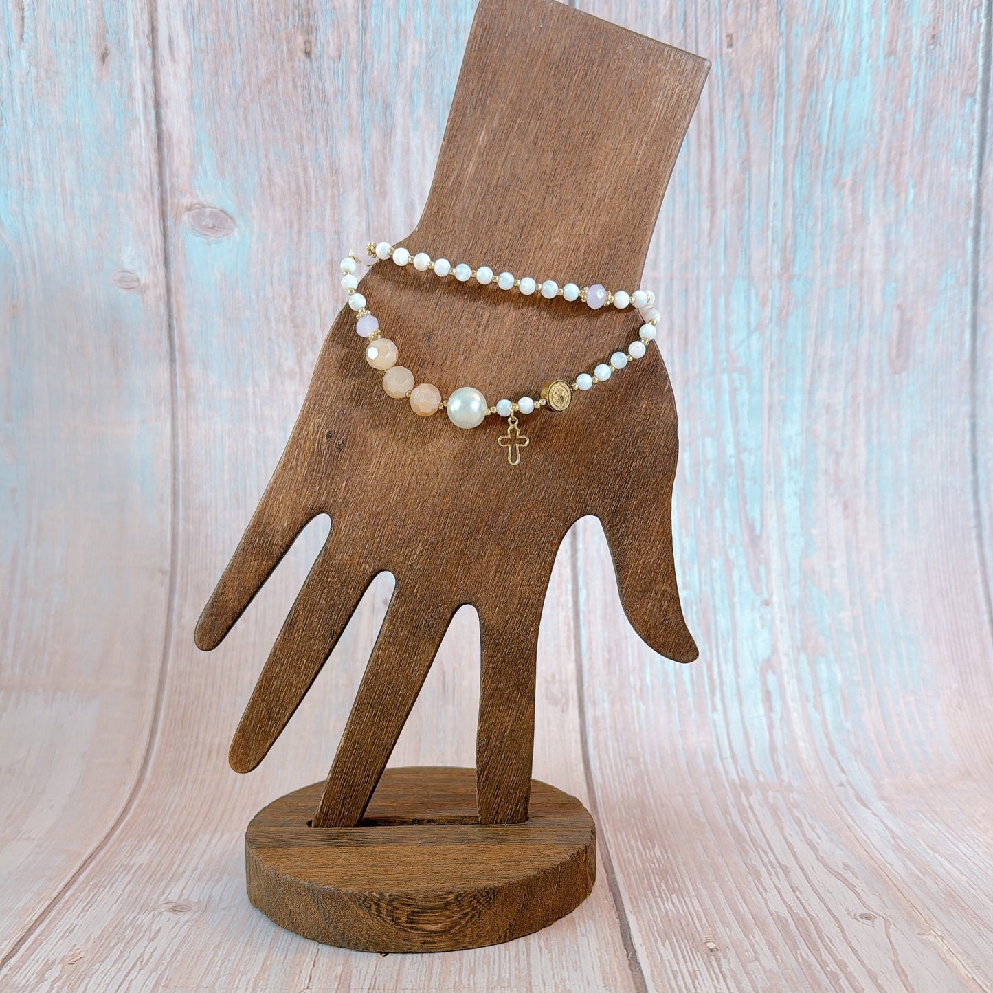 Marble Beads with Pink Beige Rosary Bracelet