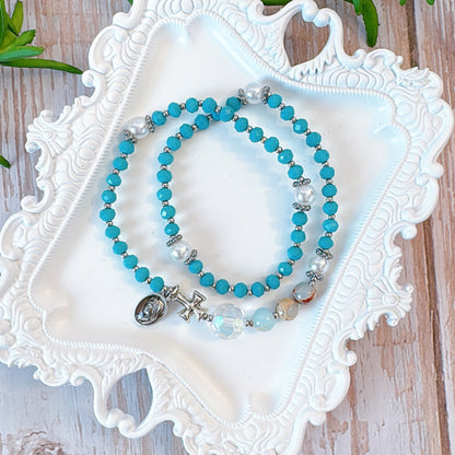 Turquoise Crystal Rosary Bracelet