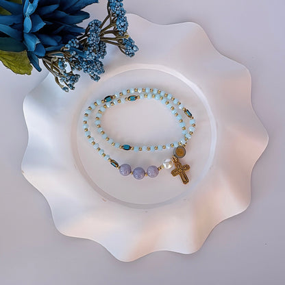 Sky Blue Crystal with Purple Jasper Rosary Bracelet