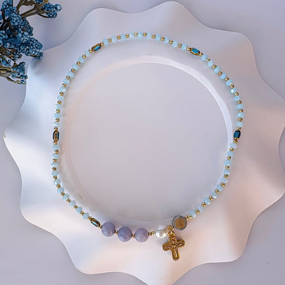 Sky Blue Crystal with Purple Jasper Rosary Bracelet