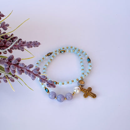 Sky Blue Crystal with Purple Jasper Rosary Bracelet