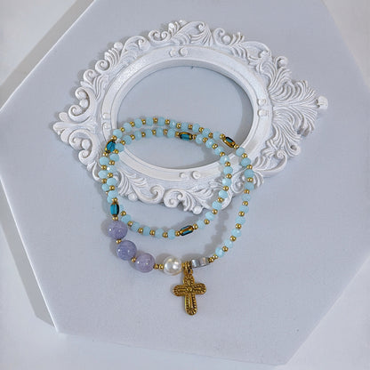 Sky Blue Crystal with Purple Jasper Rosary Bracelet