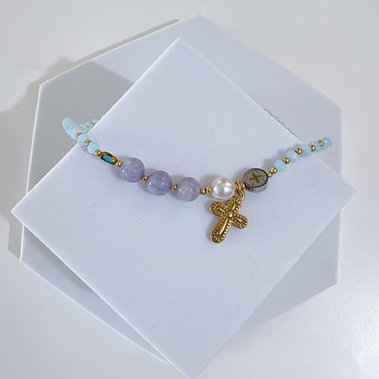 Sky Blue Crystal with Purple Jasper Rosary Bracelet