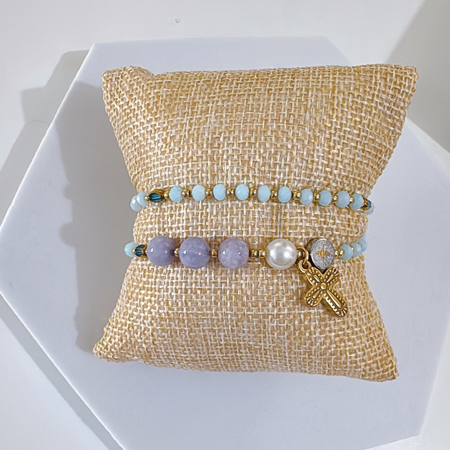 Sky Blue Crystal with Purple Jasper Rosary Bracelet