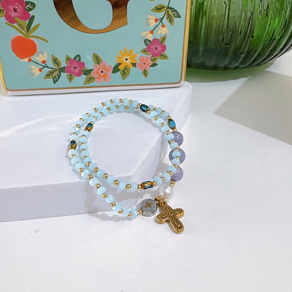 Sky Blue Crystal with Purple Jasper Rosary Bracelet