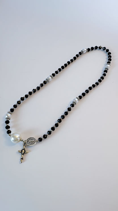 Simple Black Crystal Rosary Bracelet