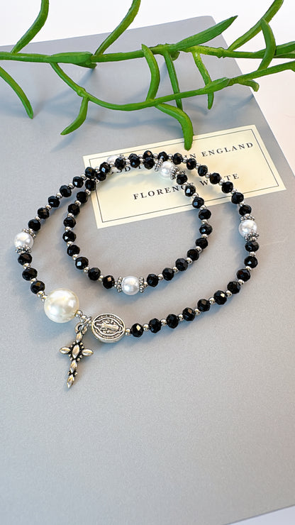 Simple Black Crystal Rosary Bracelet