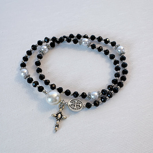 Simple Black Crystal Rosary Bracelet