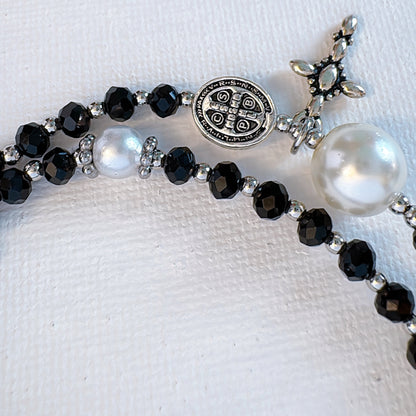 Simple Black Crystal Rosary Bracelet