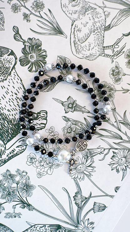 Simple Black Crystal Rosary Bracelet