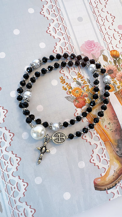 Simple Black Crystal Rosary Bracelet