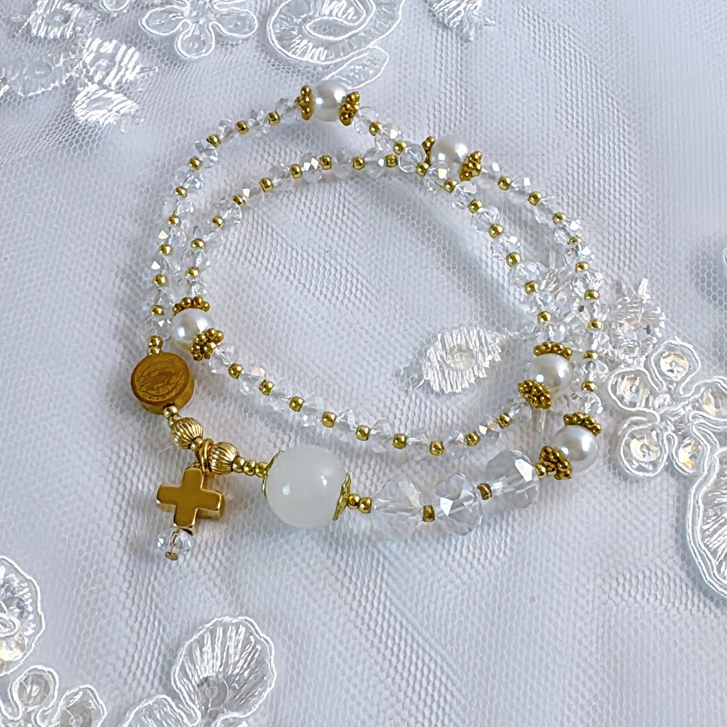 Elegant Clear Crystal Rosary Bracelet