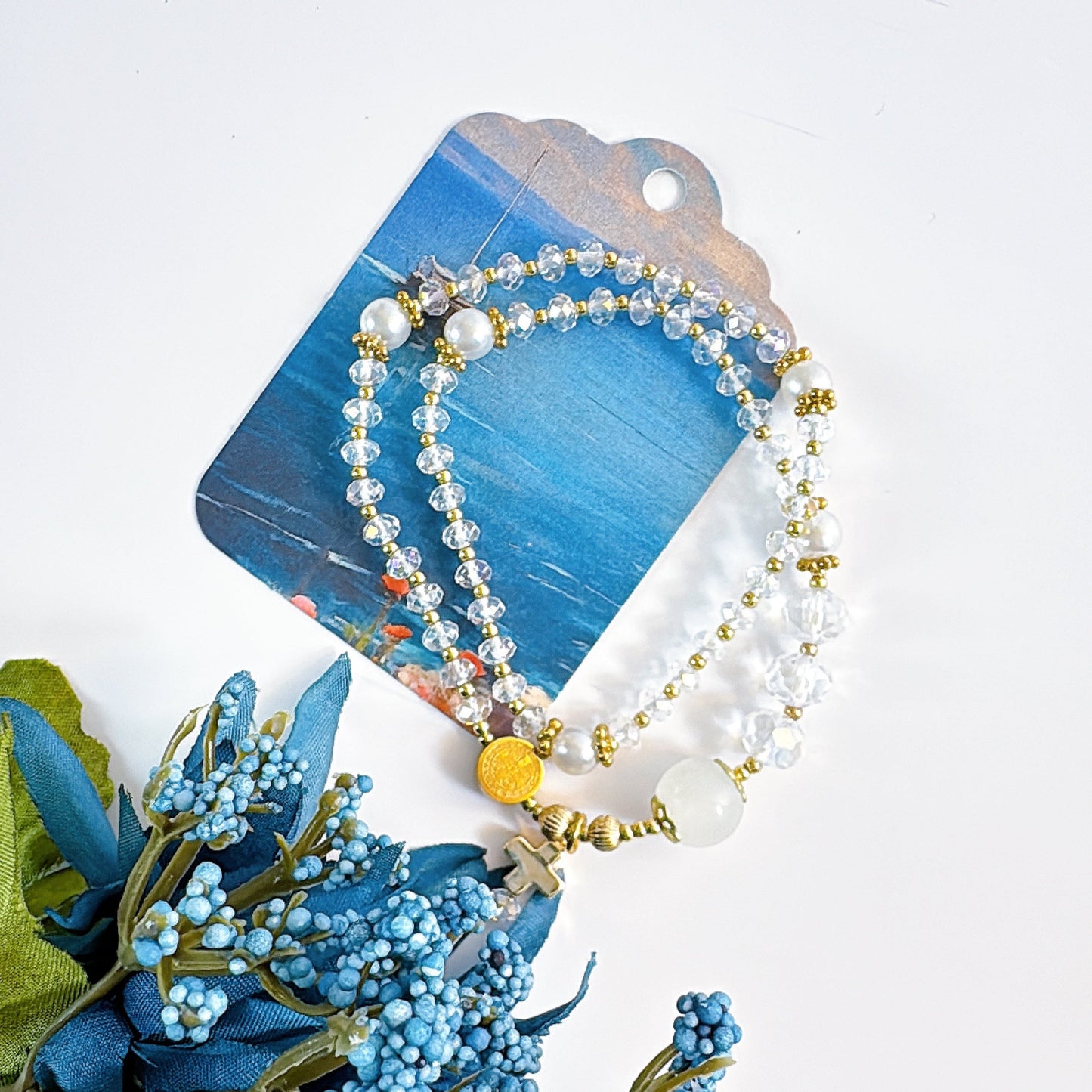 Elegant Clear Crystal Rosary Bracelet