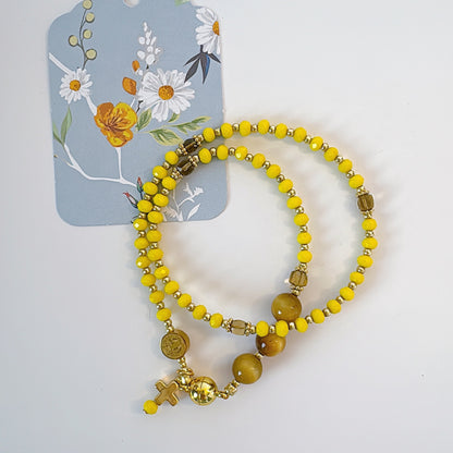 Yellow Opaque Crystal with Tiger Eyes Magnetic Rosary Bracelet