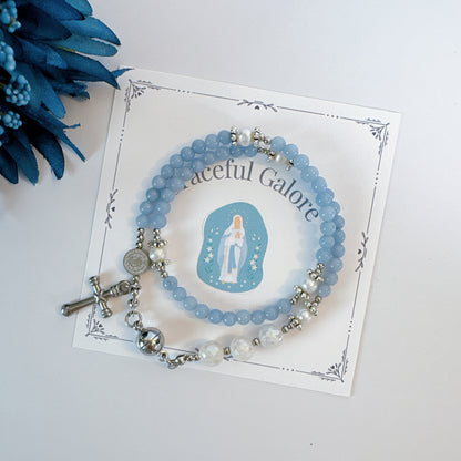 Light Blue Angelite with White Moonstone Magnetic Rosary Bracelet