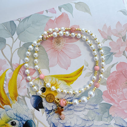 Pearl Beads & Pink Turquoise Rosary Bracelet