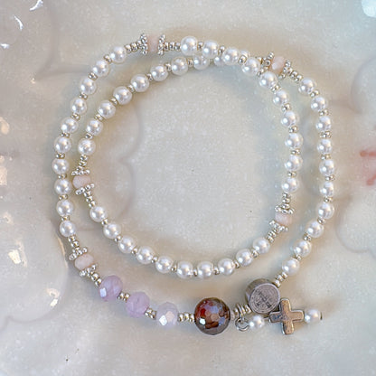 Pearl Beads & Purple Jade Rosary Bracelet