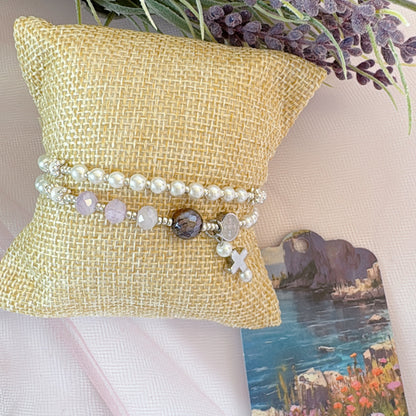 Pearl Beads & Purple Jade Rosary Bracelet