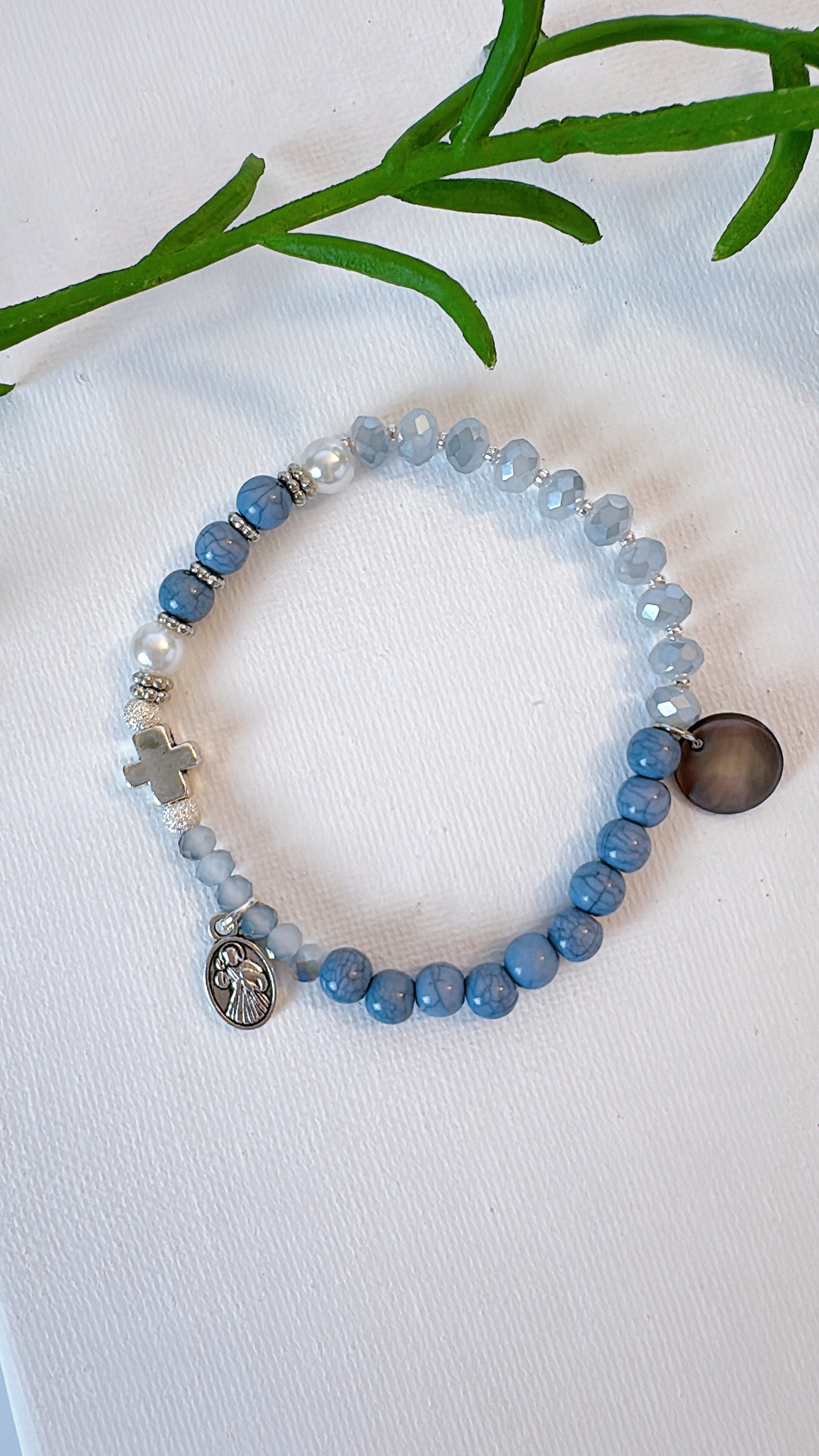 Milky Blue and Crystal AB Tow Decades Rosary Bracelet