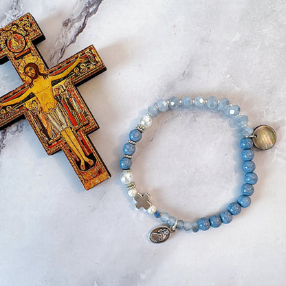 Milky Blue and Crystal AB Tow Decades Rosary Bracelet