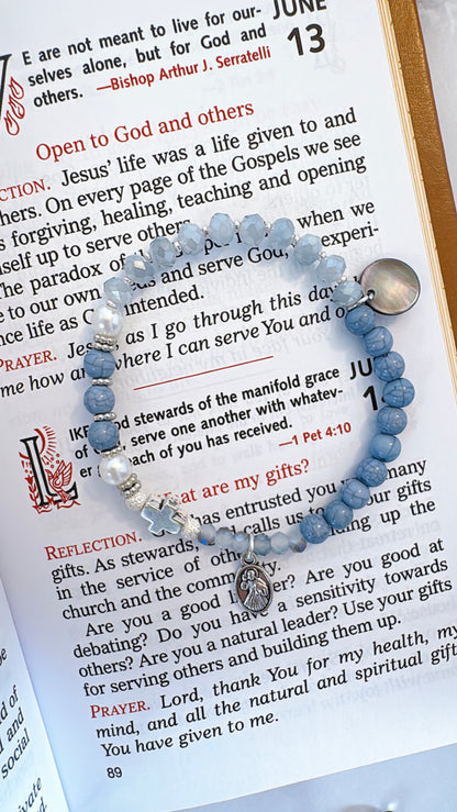 Milky Blue and Crystal AB Tow Decades Rosary Bracelet