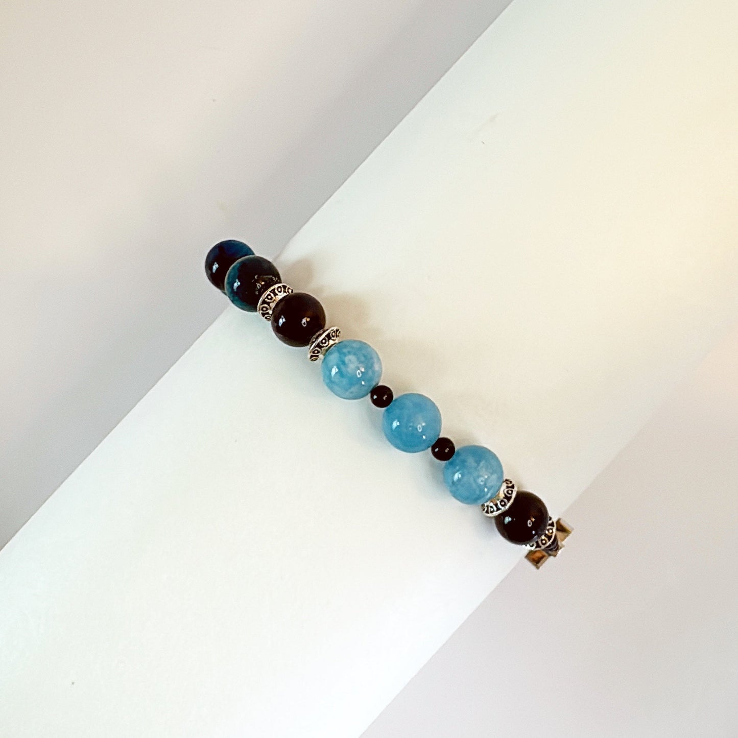 8mm Aquamarine Tiger Eye One Decade Rosary Bracelet