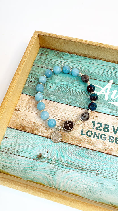 8mm Blue Chalcedony Jade One Decade Rosary Bracelet