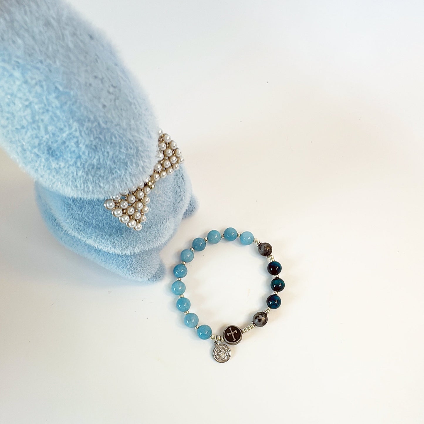 8mm Blue Chalcedony Jade One Decade Rosary Bracelet