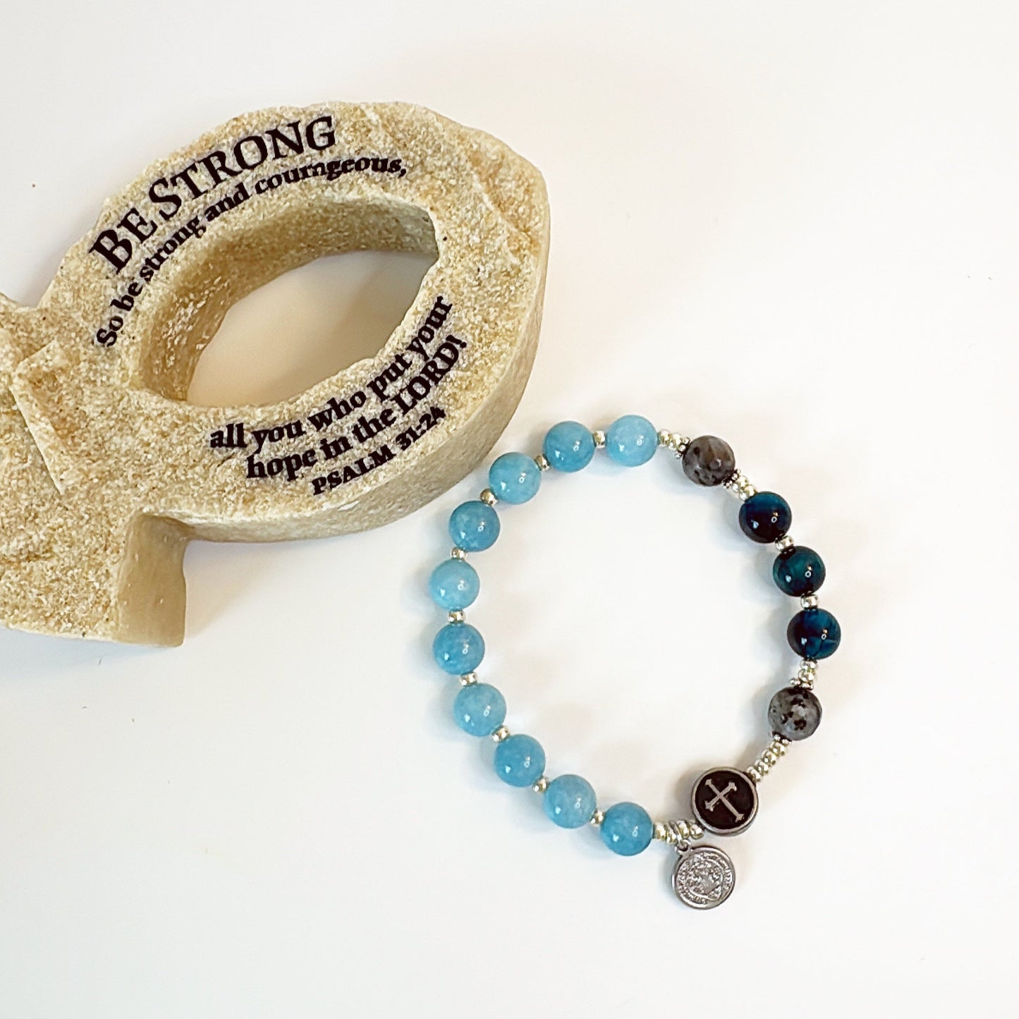 8mm Blue Chalcedony Jade One Decade Rosary Bracelet