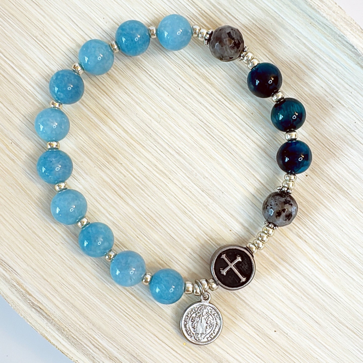 8mm Blue Chalcedony Jade One Decade Rosary Bracelet