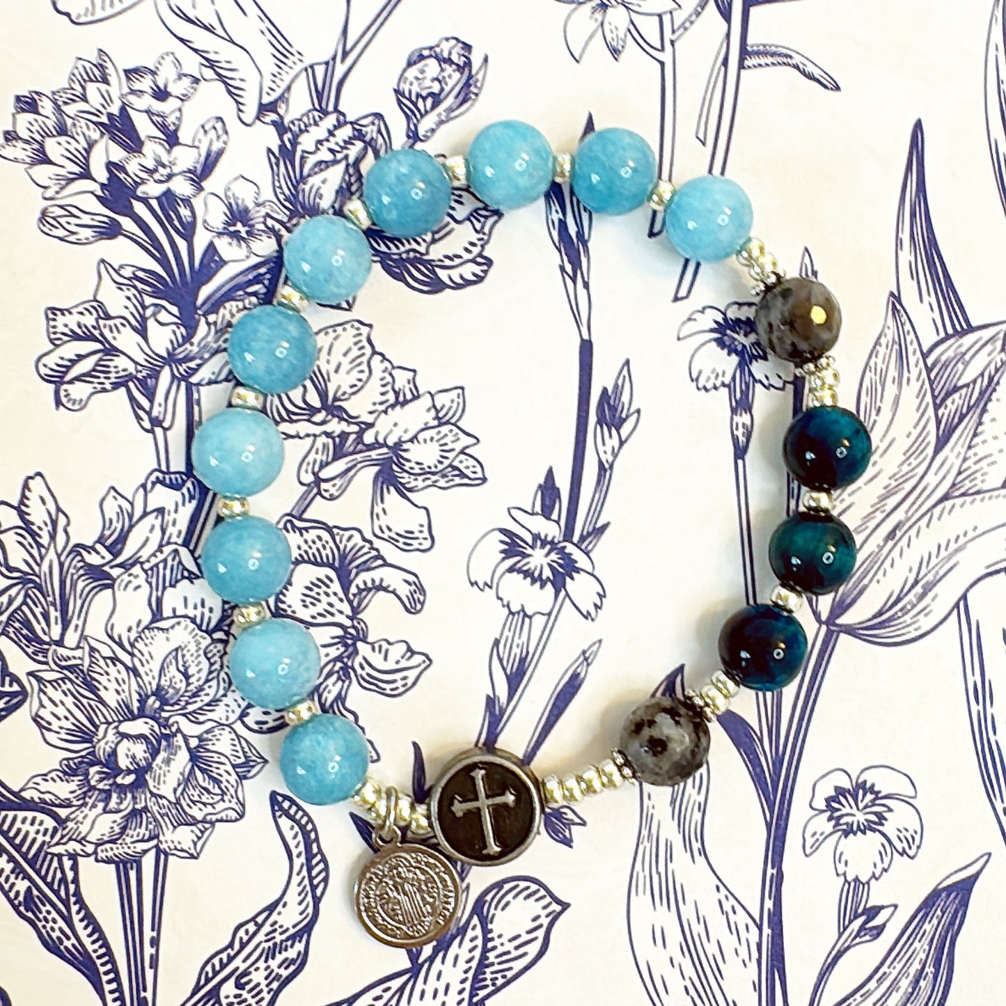 8mm Blue Chalcedony Jade One Decade Rosary Bracelet