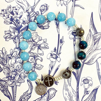 8mm Blue Chalcedony Jade One Decade Rosary Bracelet