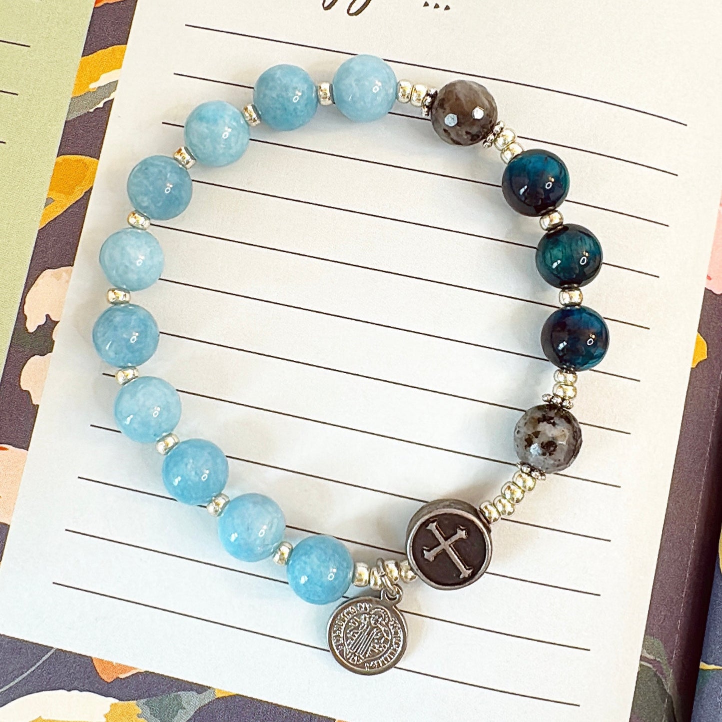 8mm Blue Chalcedony Jade One Decade Rosary Bracelet