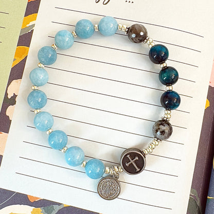 8mm Blue Chalcedony Jade One Decade Rosary Bracelet