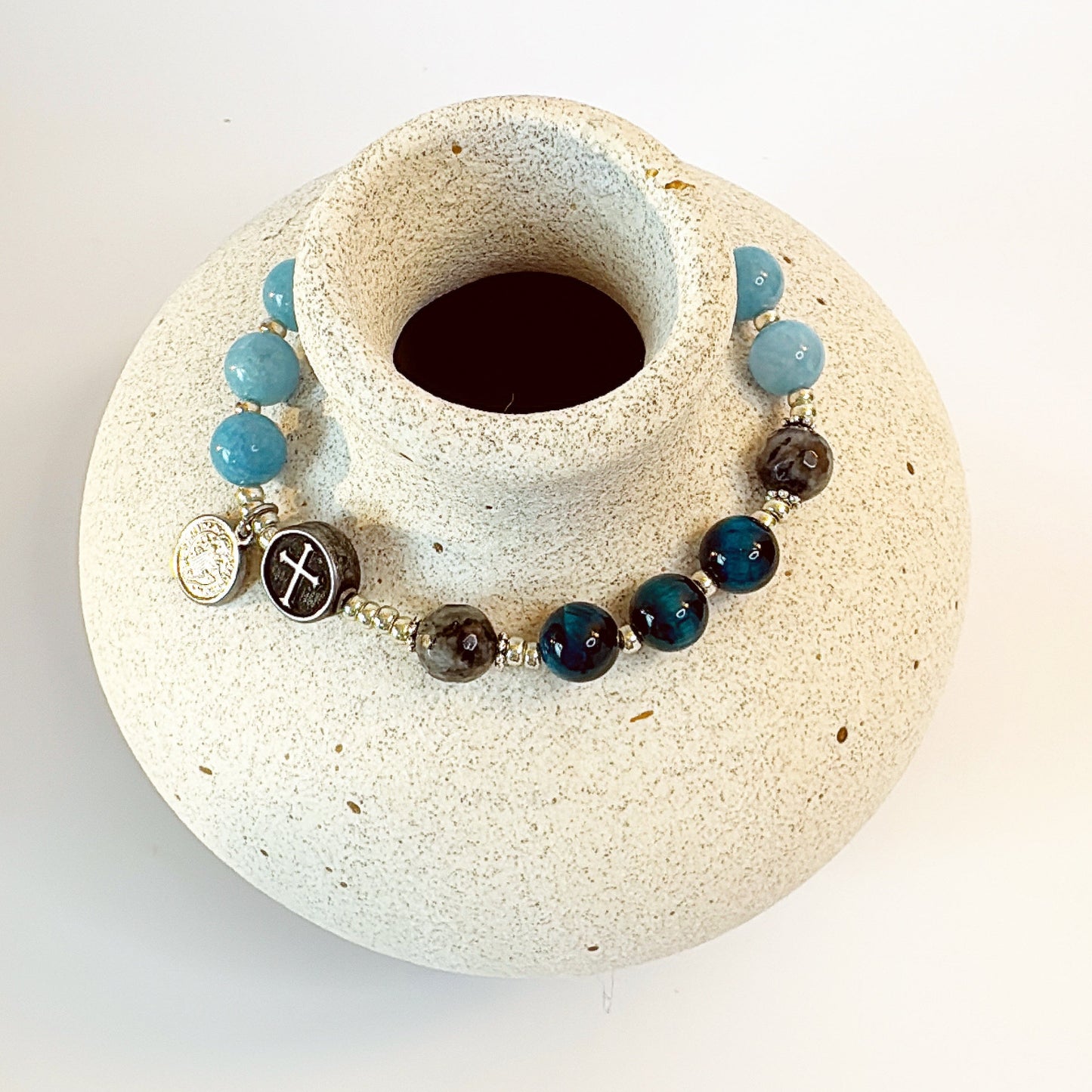 8mm Blue Chalcedony Jade One Decade Rosary Bracelet