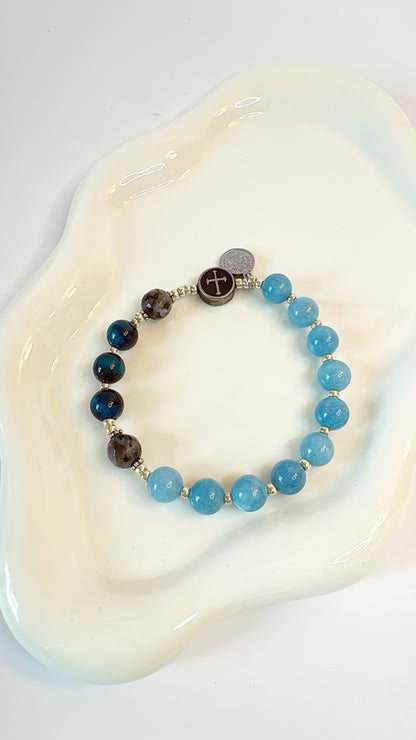 8mm Blue Chalcedony Jade One Decade Rosary Bracelet