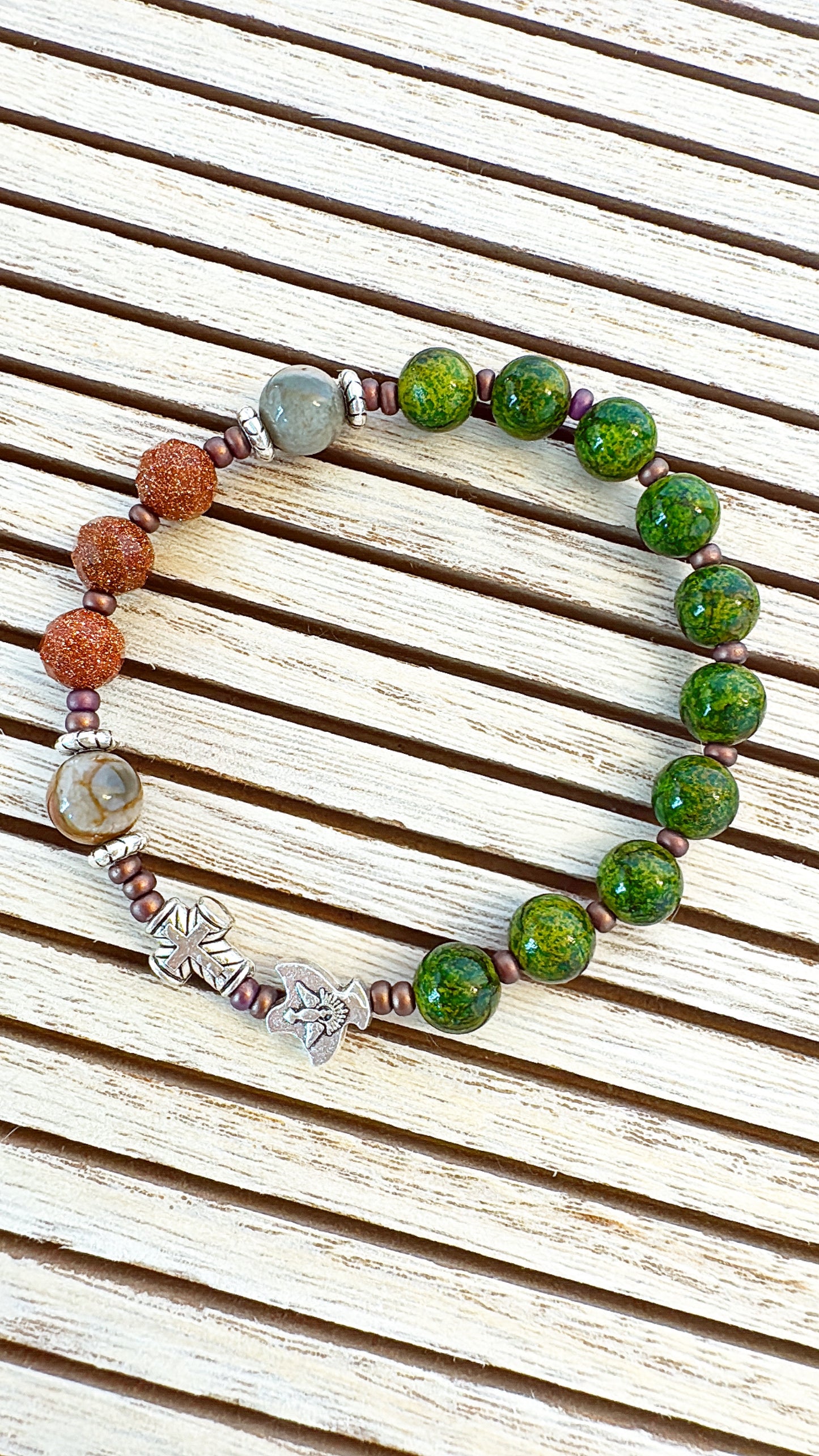 8mm Green Quartz One Decade Rosary Bracelet
