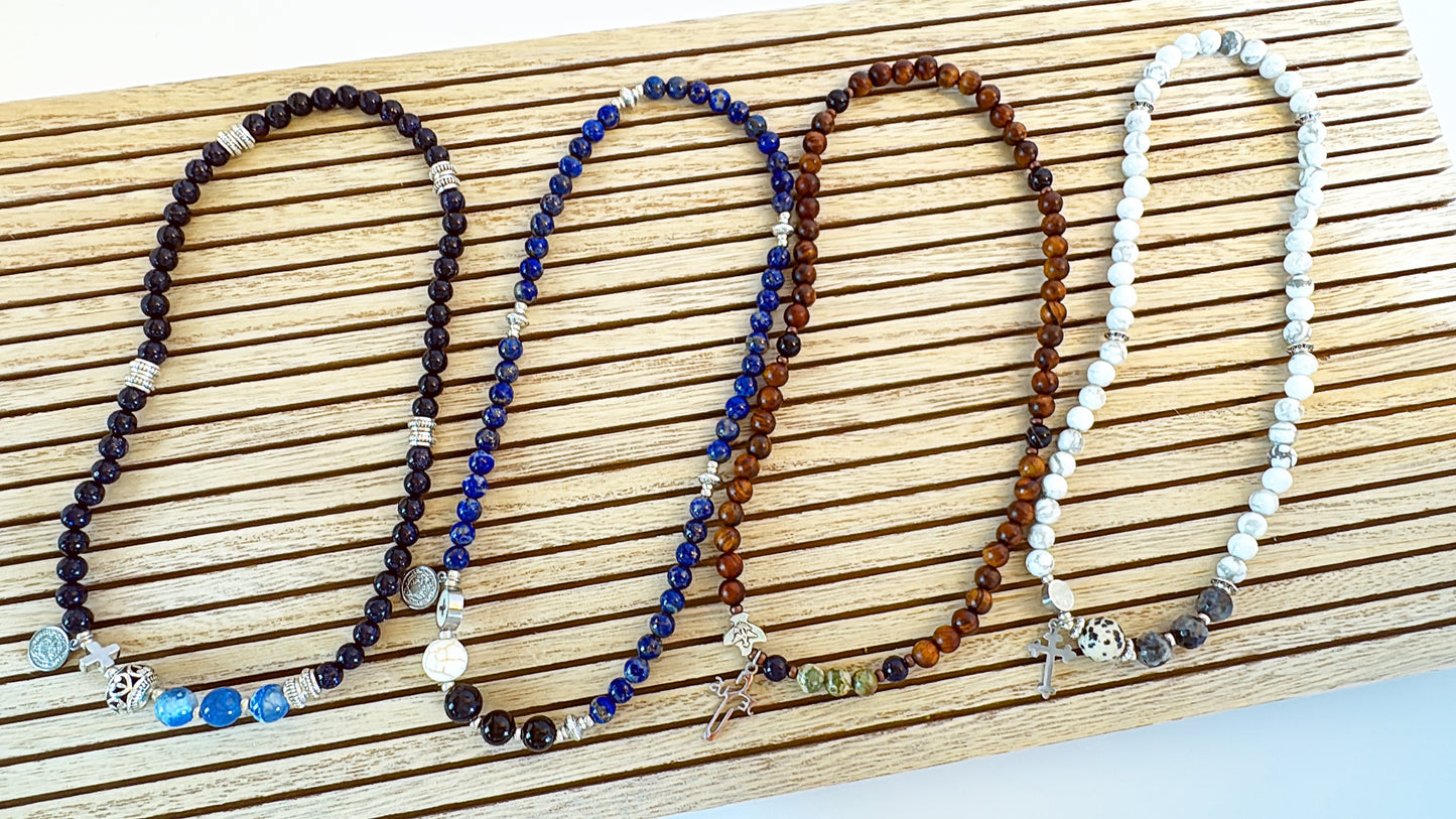 6mm Blue Goldsand Full Decades Rosary Bracelet