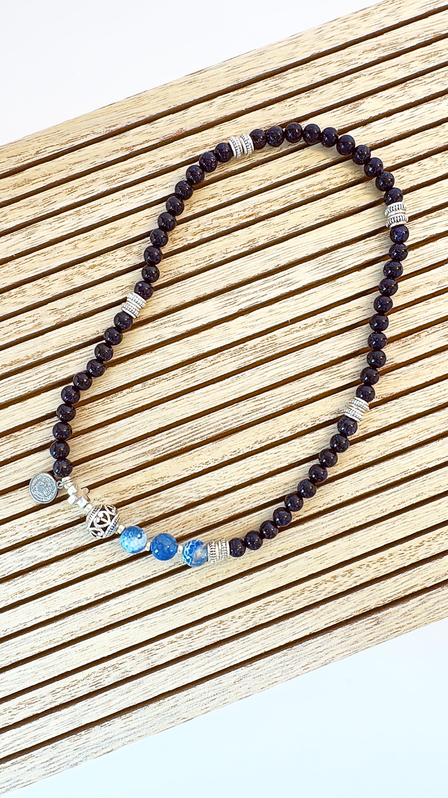 6mm Blue Goldsand Full Decades Rosary Bracelet