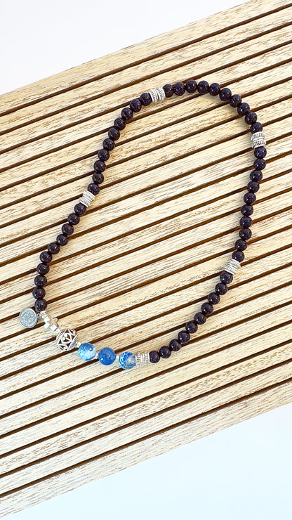 6mm Blue Goldsand Full Decades Rosary Bracelet