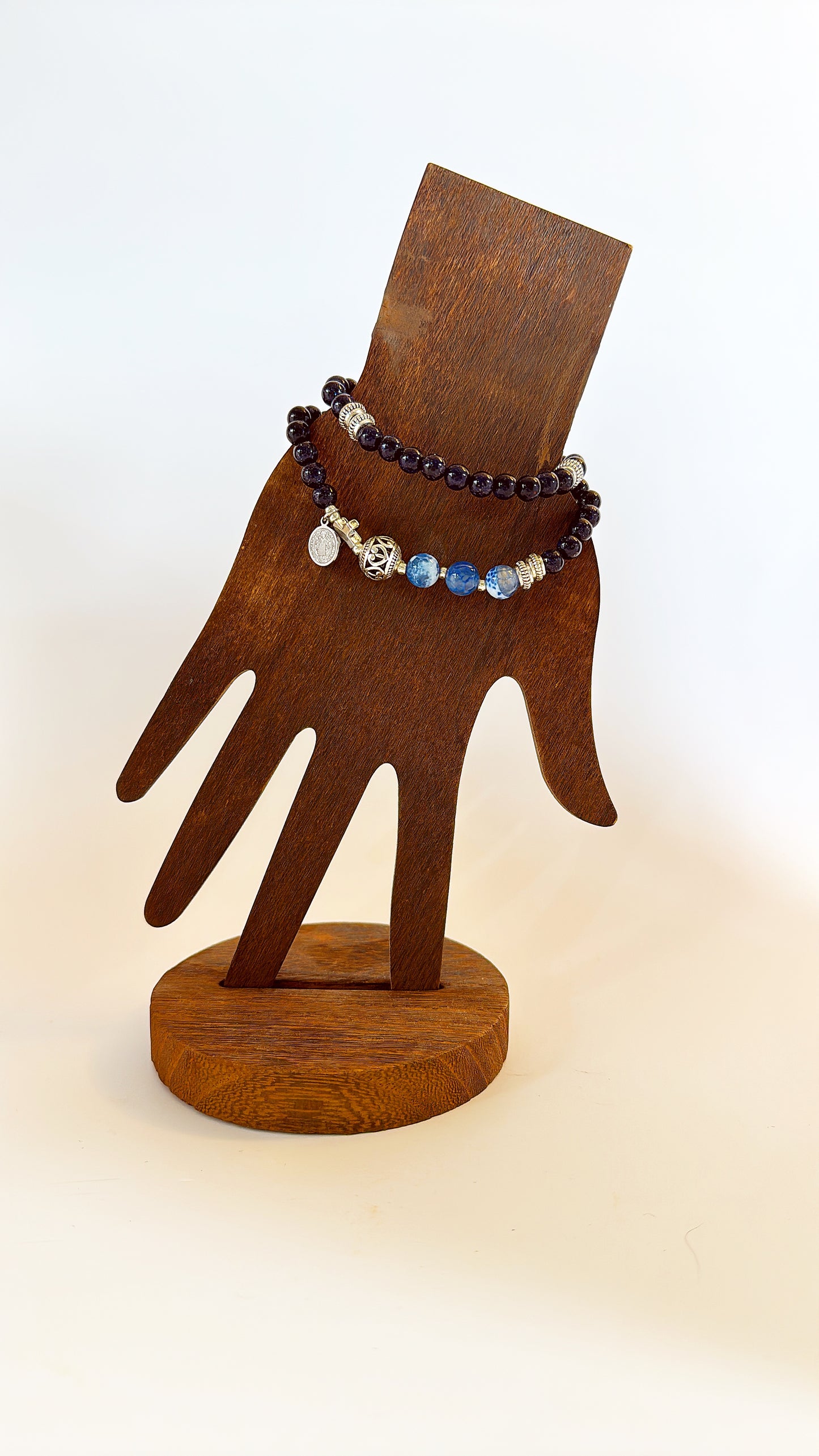 6mm Blue Goldsand Full Decades Rosary Bracelet