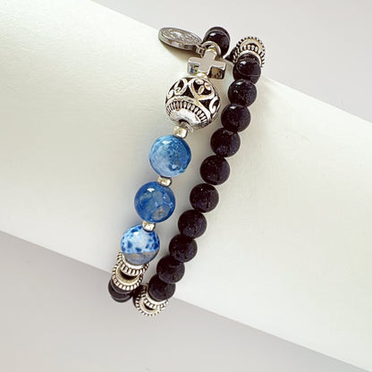 6mm Blue Goldsand Full Decades Rosary Bracelet