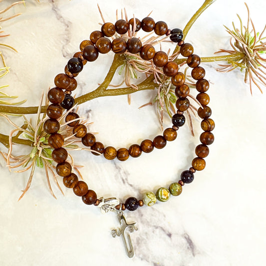 6mm Pear Wood Full Decade Rosary Bracelet