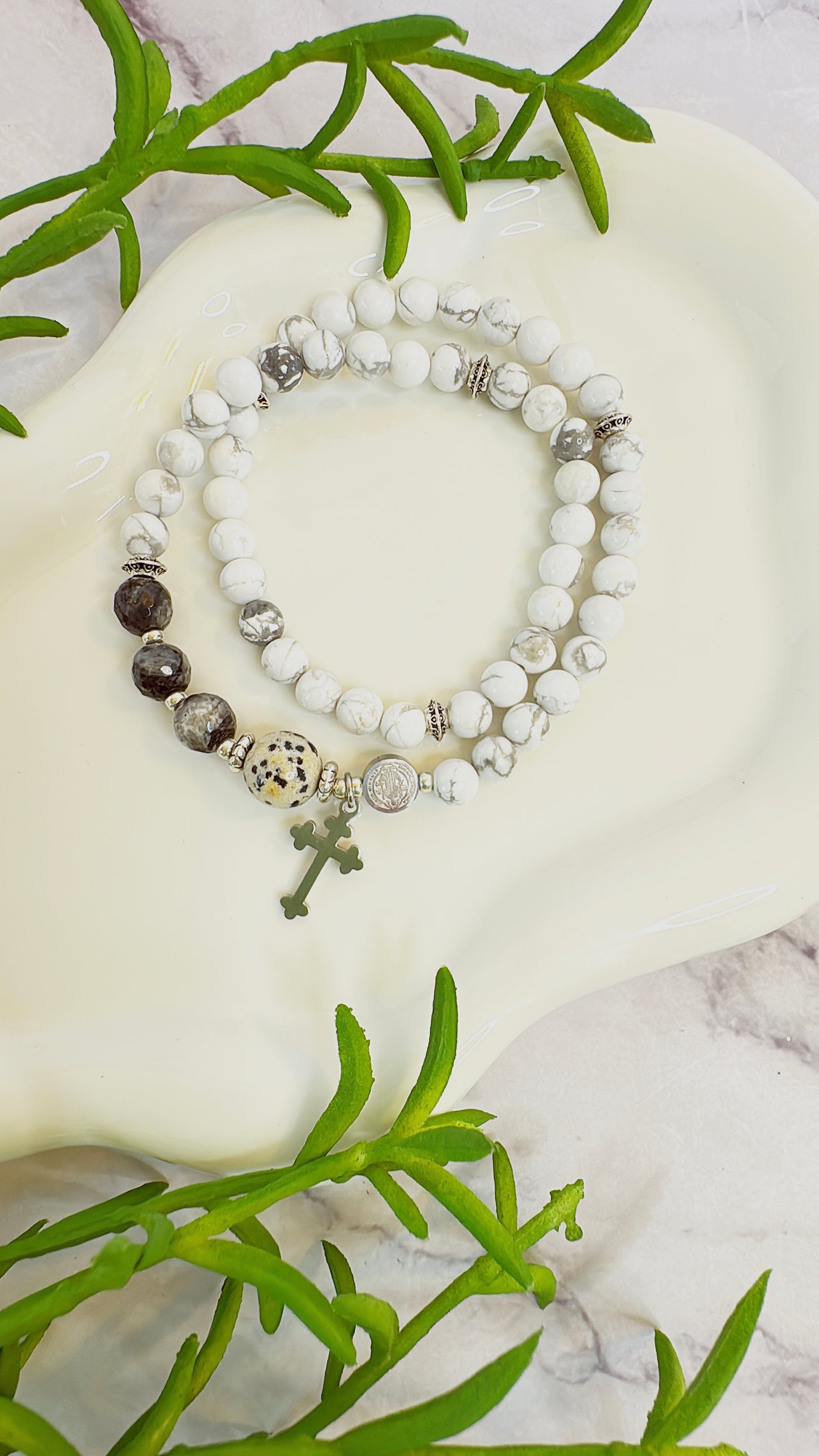6mm White Turquoise Full Decades Rosary Bracelet