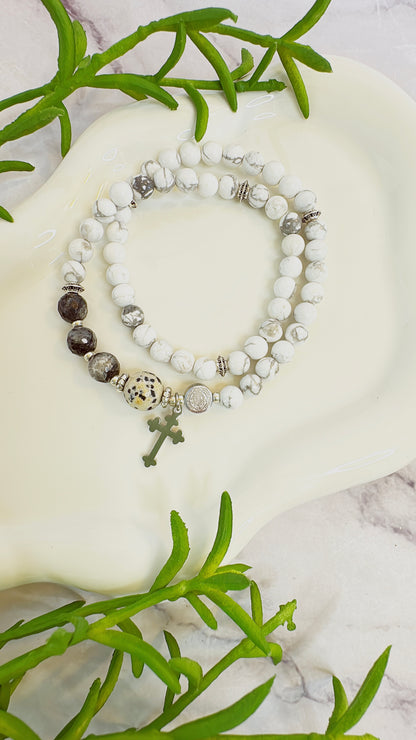 6mm White Turquoise Full Decades Rosary Bracelet