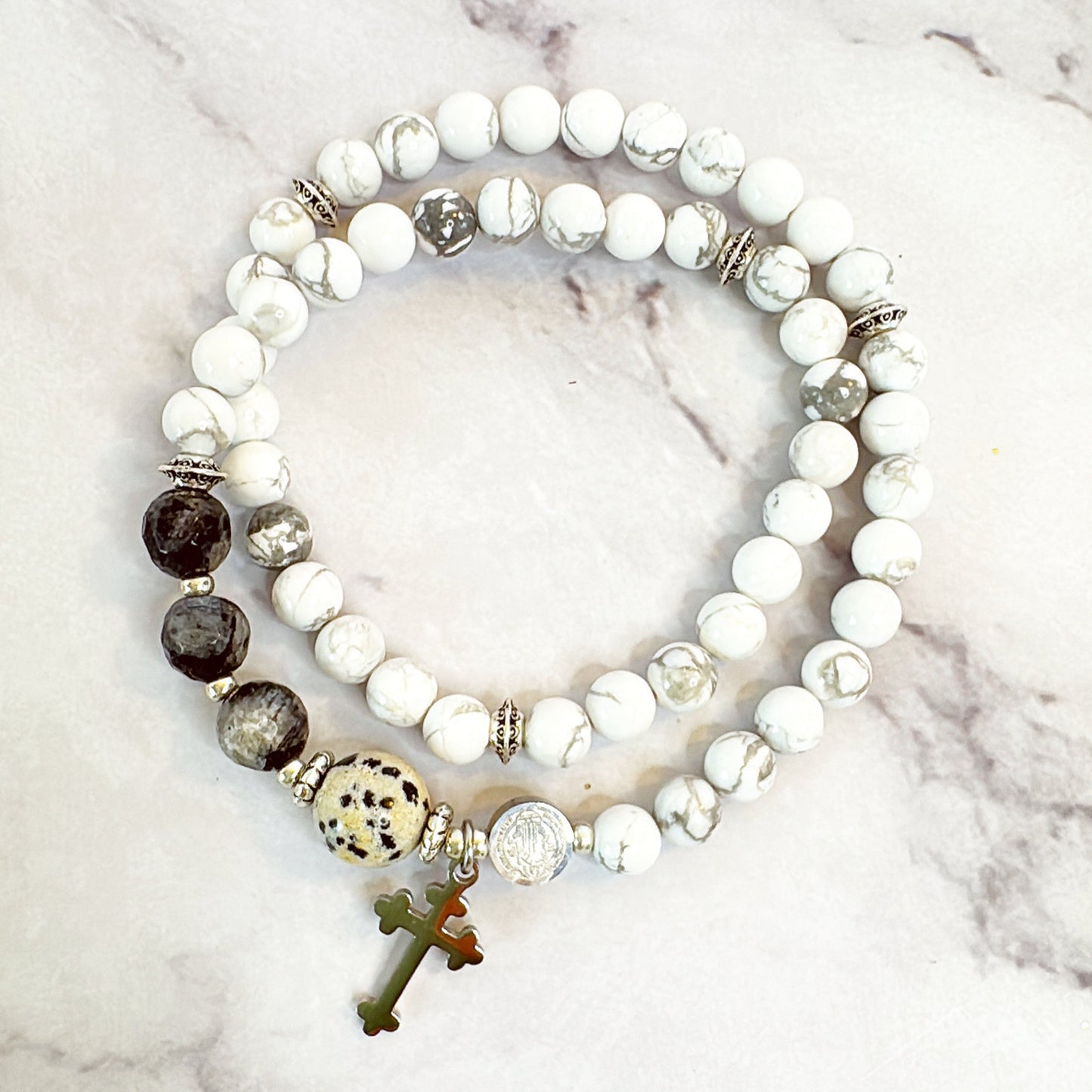 6mm White Turquoise Full Decades Rosary Bracelet