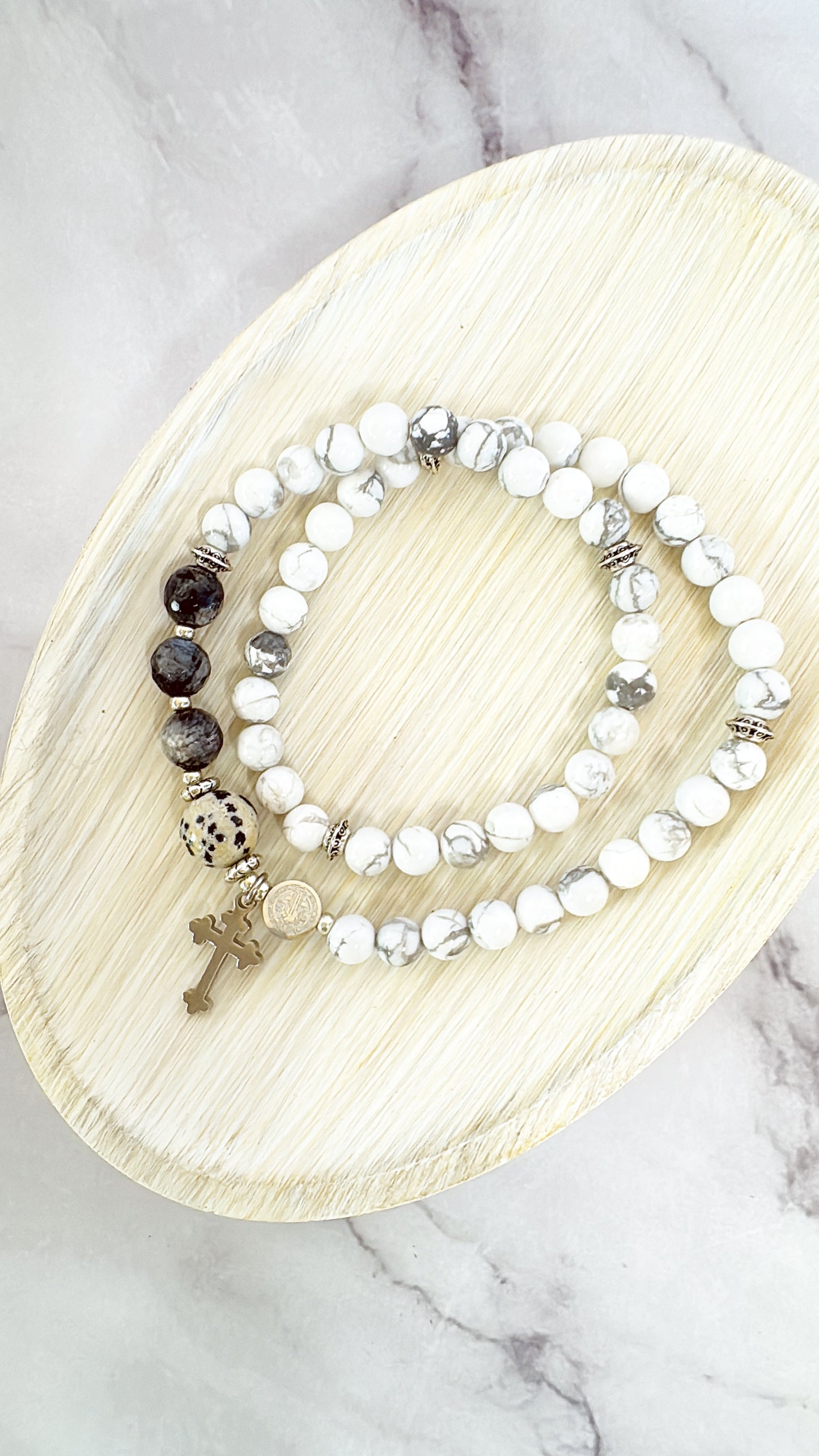 6mm White Turquoise Full Decades Rosary Bracelet